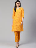 Jompers Women Yellow Printed Kurta with Trousers