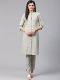 Jompers Women Grey Woven Design Kurta with Trousers