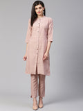Jompers Women Pink Woven Design Kurta with Trousers