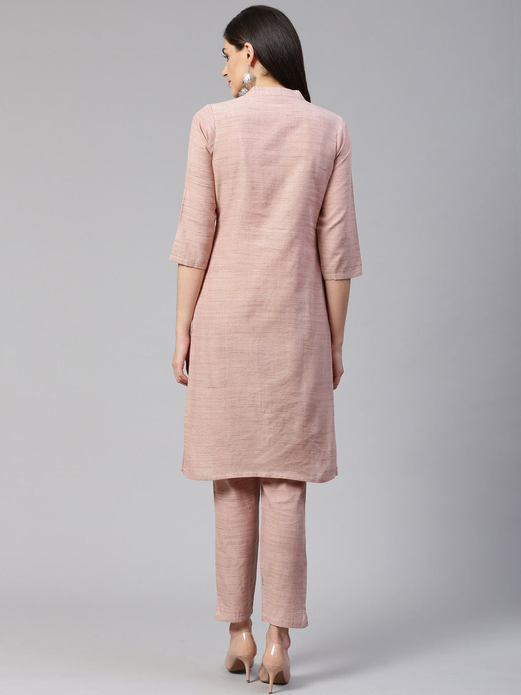 Jompers Women Pink Woven Design Kurta with Trousers