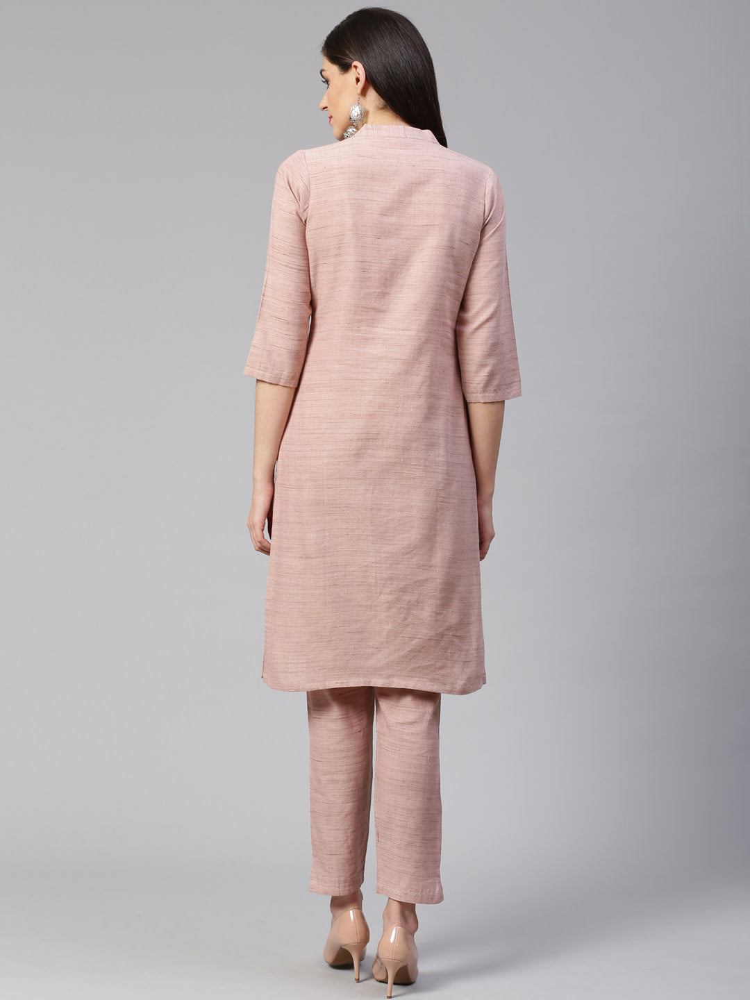 Jompers Women Pink Woven Design Kurta with Trousers