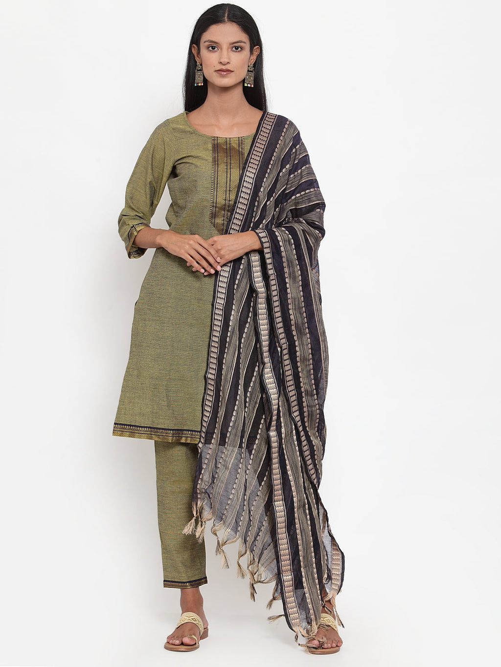 Jompers Women Mustard Solid Kurta with Trousers & Dupatta