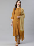 Jompers Women Mustard & Beige Self Checked Kurta with Trousers & Dupatta