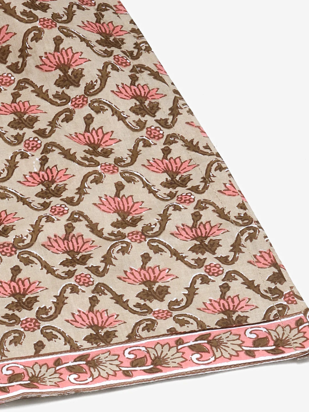 Jompers Women's Beige & Pink Block Print Pure Cotton Kurta with Trousers & Dupatta