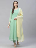 Jompers Women's Sea Green Embroidered Regular Sequinned Kurta with Trousers & Dupatta