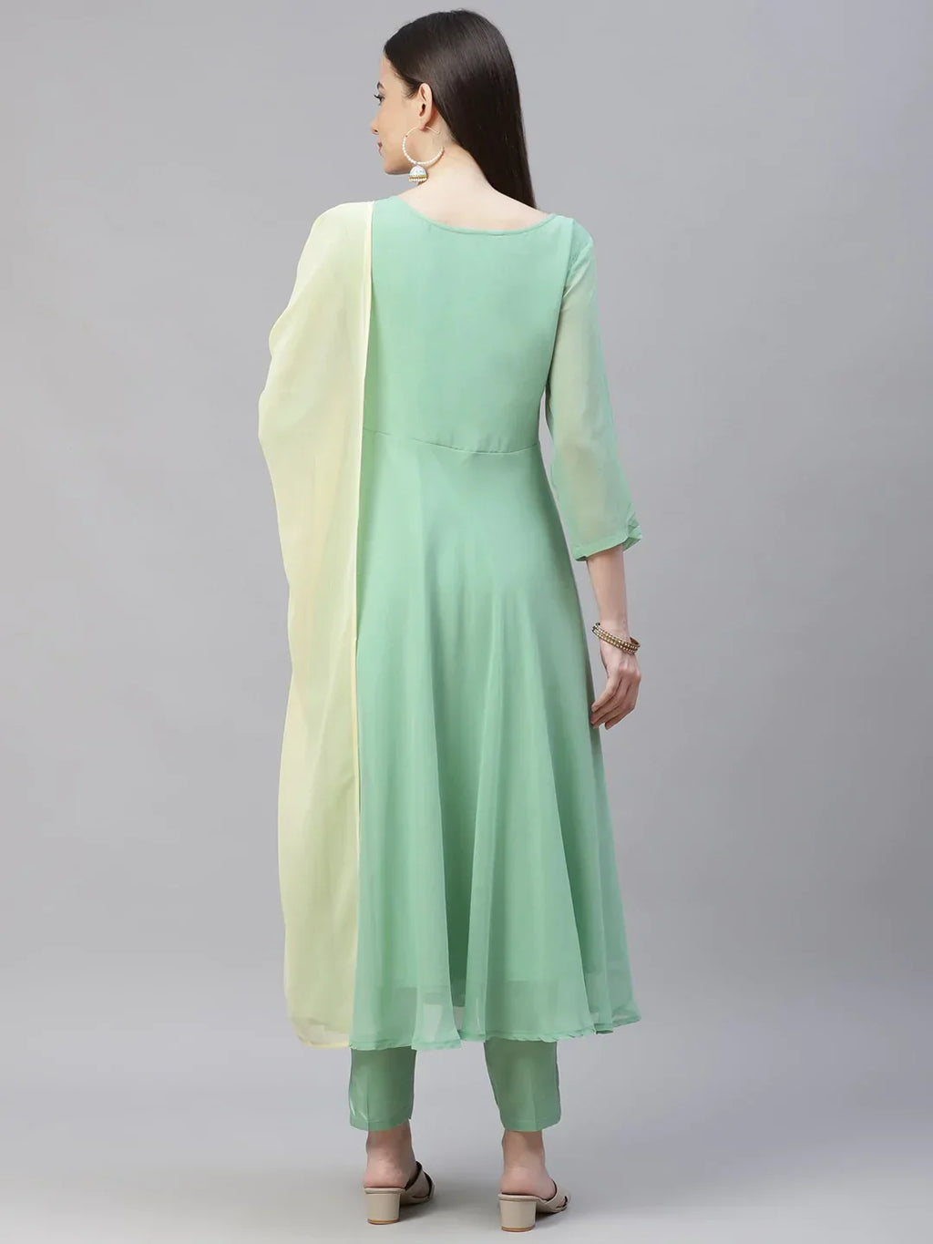Jompers Women's Sea Green Embroidered Regular Sequinned Kurta with Trousers & Dupatta
