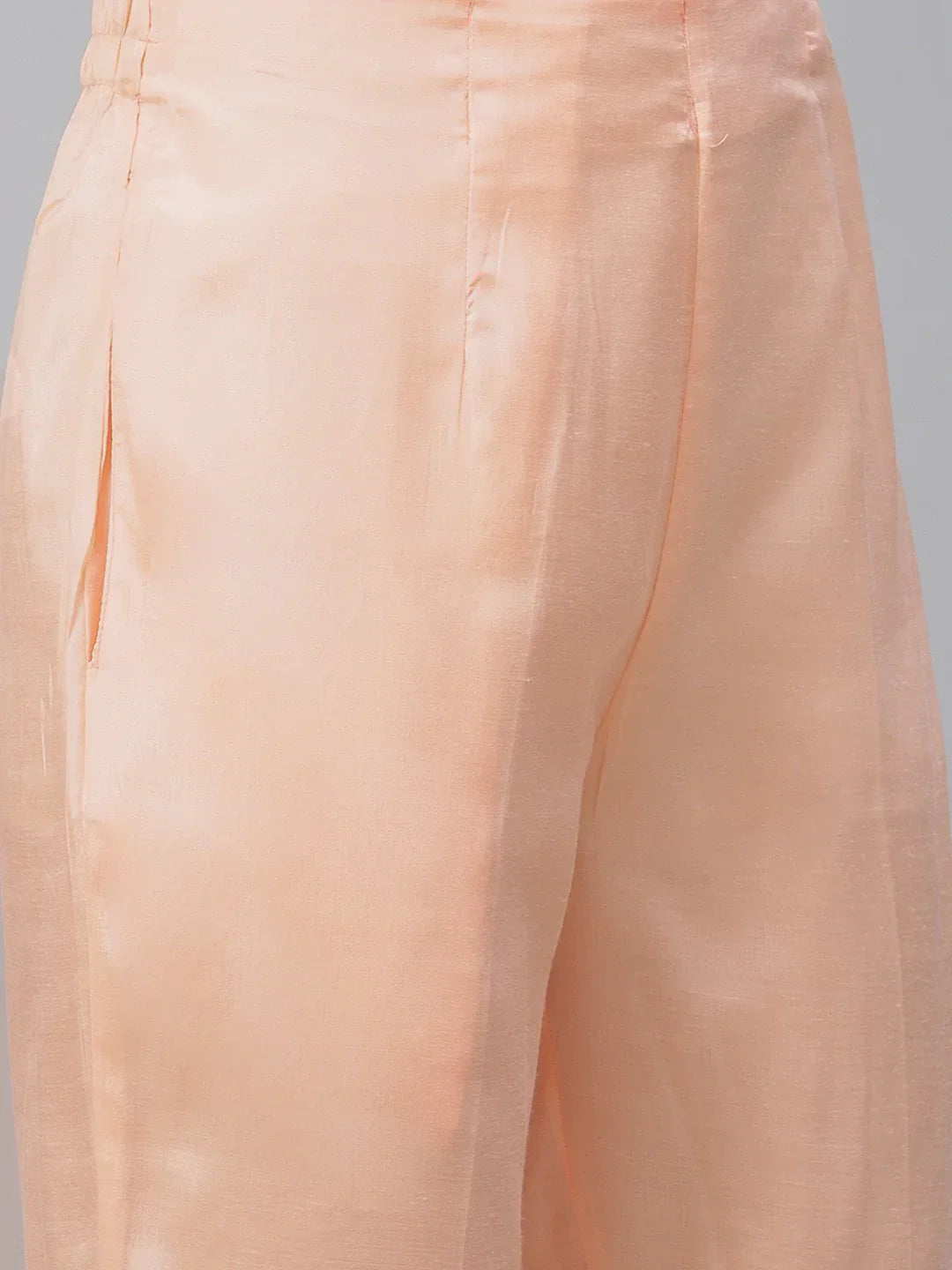 Jompers Women's Peach Embroidered Regular Sequinned Kurta with Trousers & Dupatta