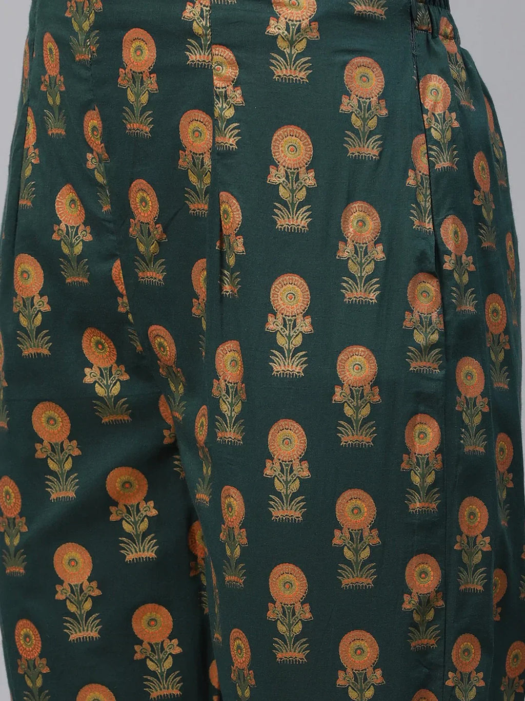 Jompers Women's Green Ethnic Motifs Printed Pure Cotton Kurta with Trousers & Dupatta