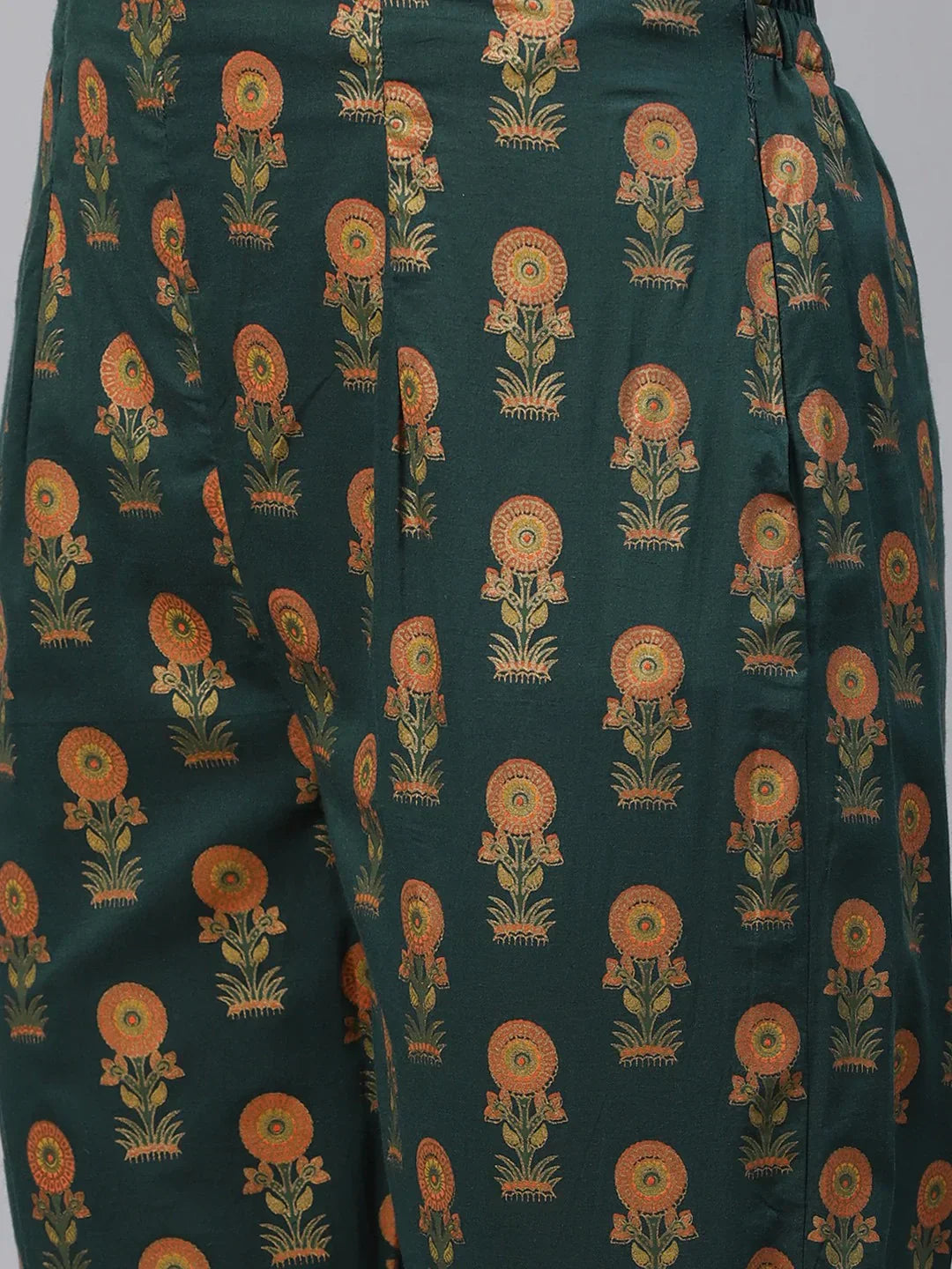 Jompers Women's Green Ethnic Motifs Printed Pure Cotton Kurta with Trousers & Dupatta