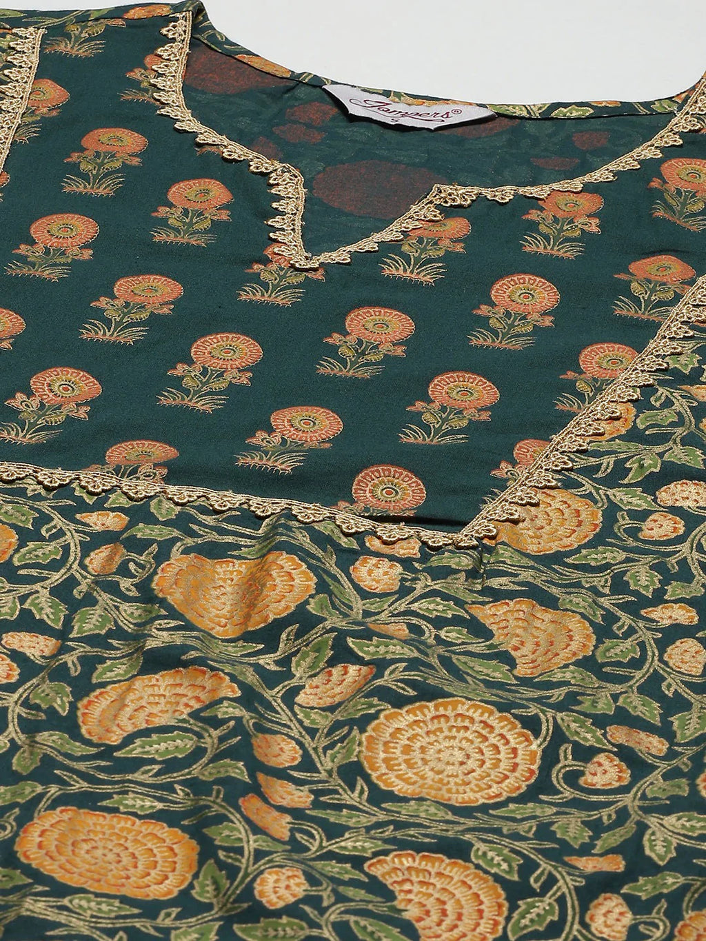 Jompers Women's Green Ethnic Motifs Printed Pure Cotton Kurta with Trousers & Dupatta