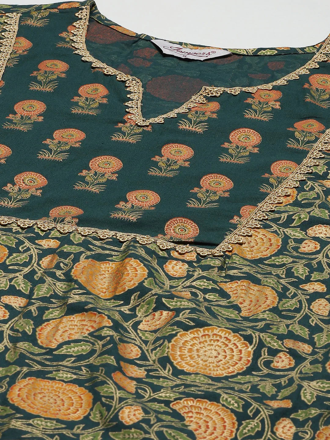 Jompers Women's Green Ethnic Motifs Printed Pure Cotton Kurta with Trousers & Dupatta