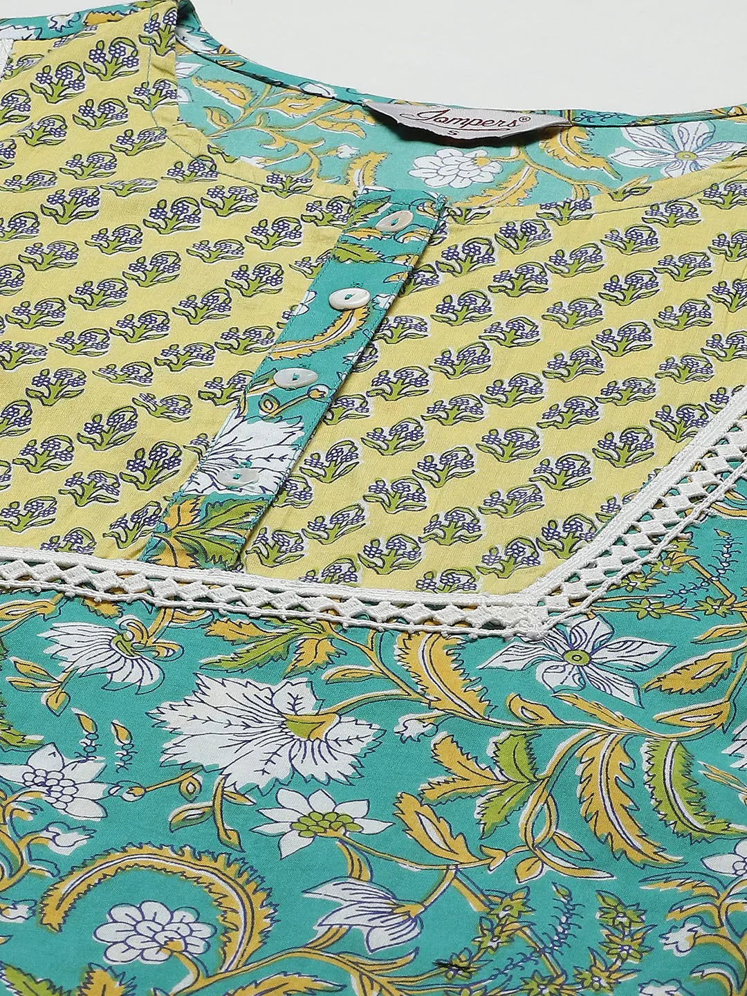 Jompers Women's Green Ethnic Motifs Printed Pure Cotton Kurta with Trousers & Dupatta