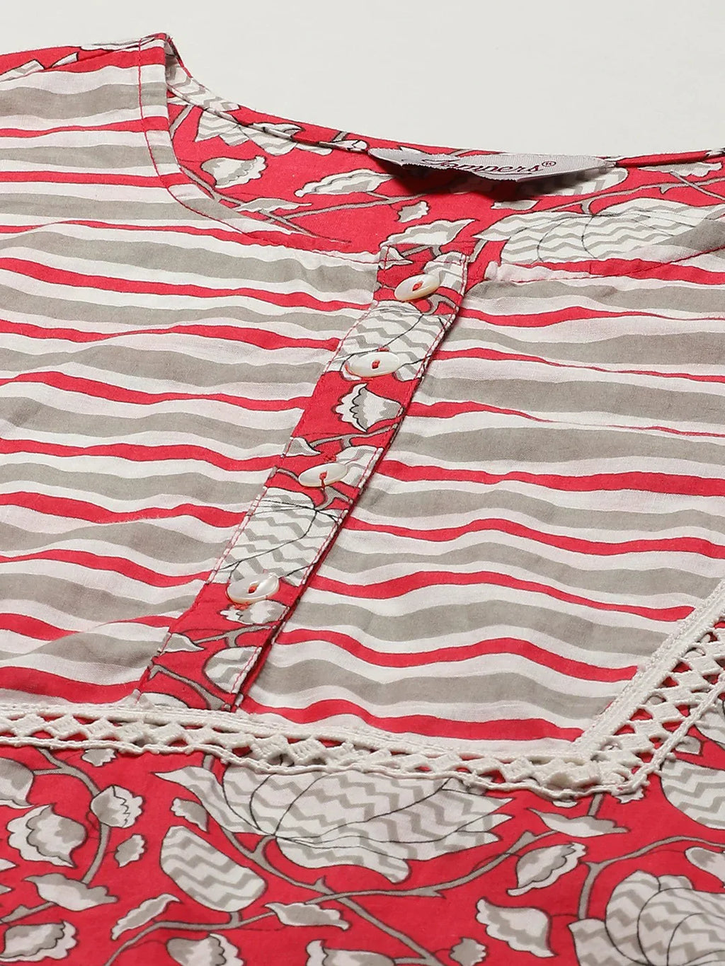 Jompers Women's Red & Off-White Ethnic Motifs Printed Kurta with Trousers & Dupatta
