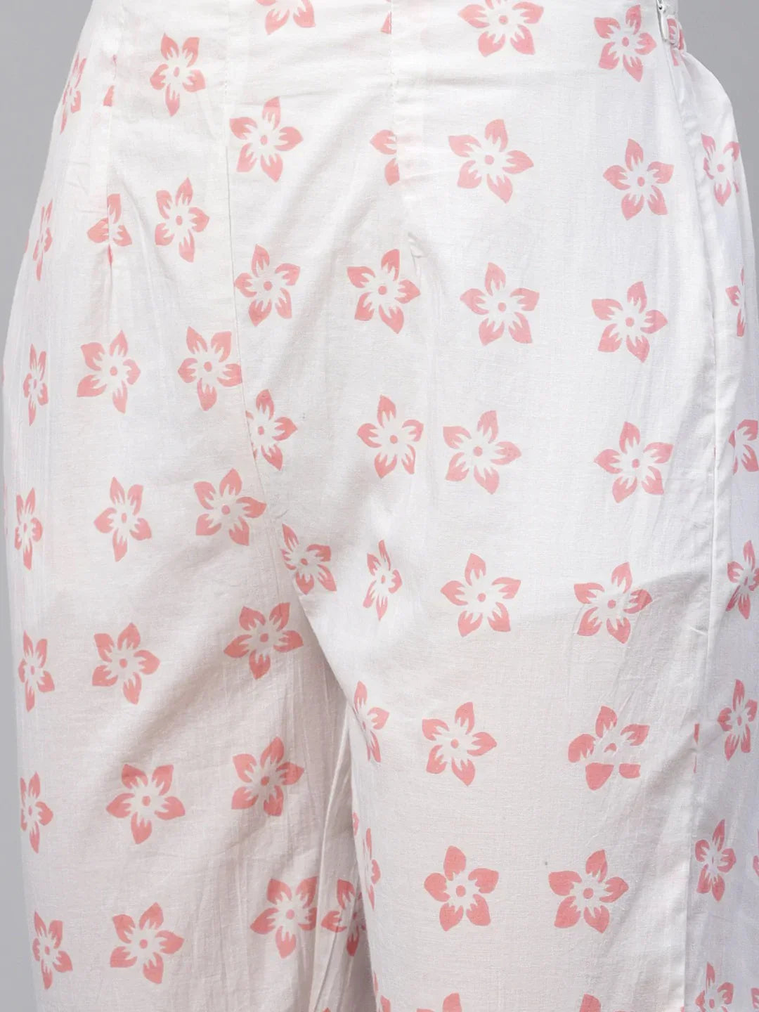 Jompers Women's Pink & White Ethnic Motifs Printed Pure Cotton Kurta with Trousers & Dupatta