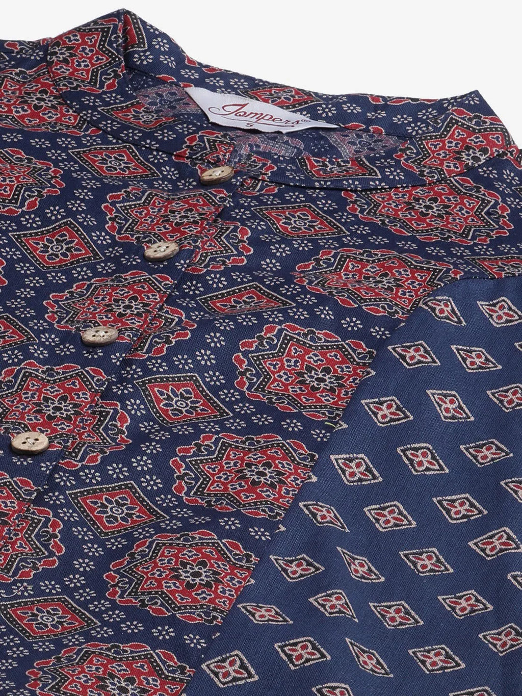 Jompers Women's Blue & Maroon Printed Regular Pure Cotton Kurta with Trousers & With Dupatta