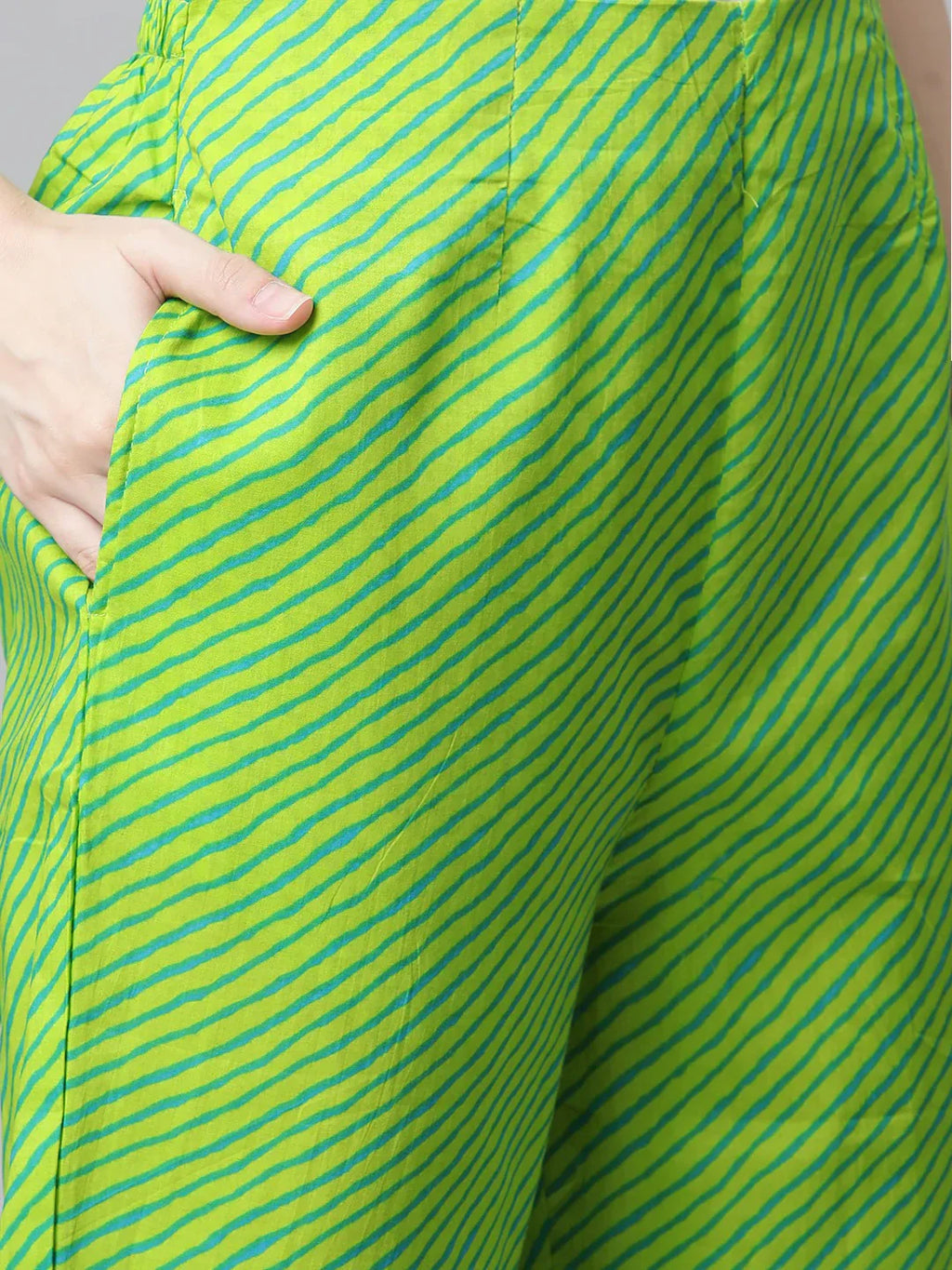 Jompers Women's Blue & Green Ethnic Motifs Printed Pure Cotton Kurta With Trousers & Dupatta