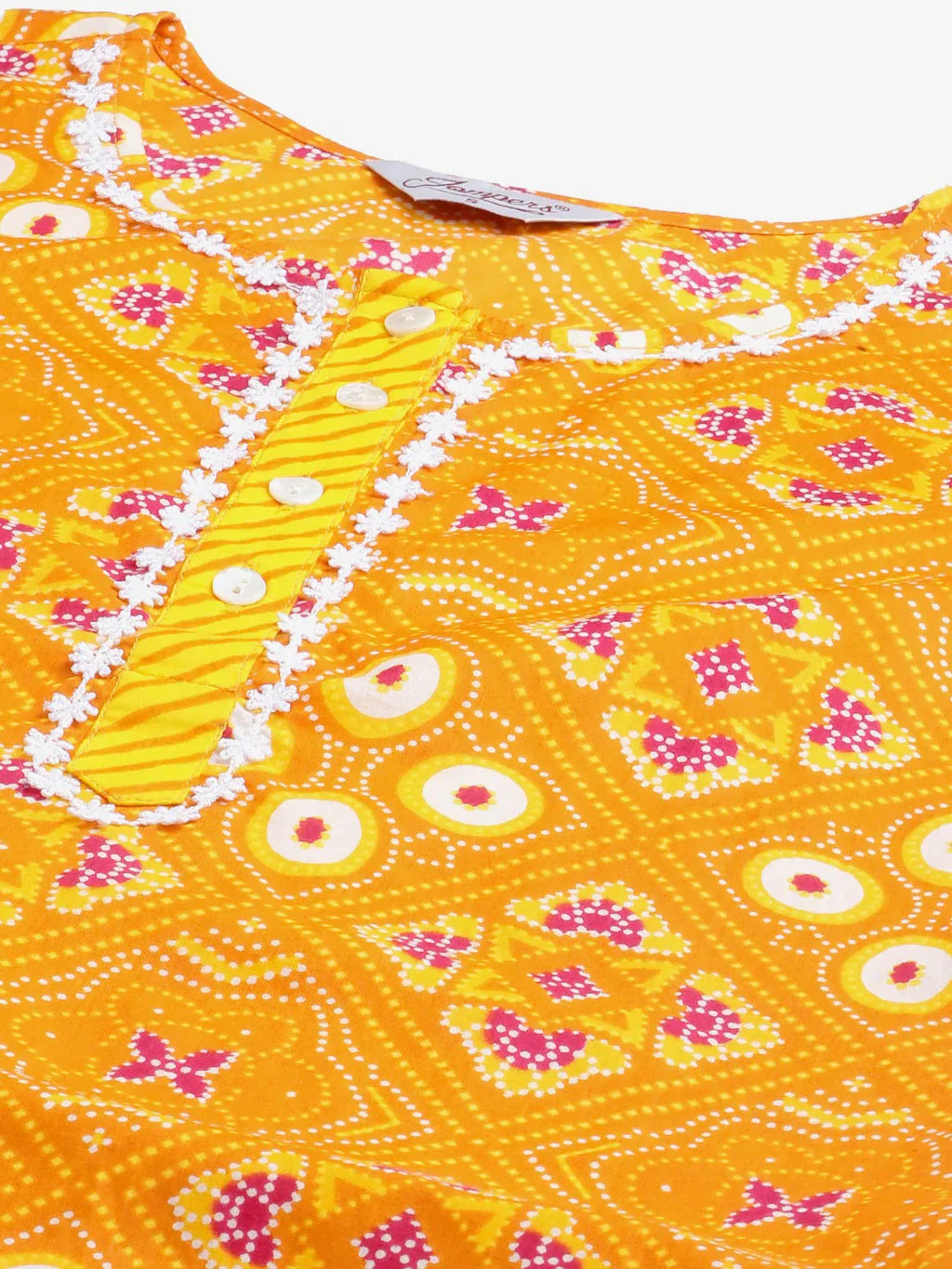 Jompers Women's Yellow & Pink Ethnic Motifs Printed Pure Cotton Kurta With Trousers & Dupatta