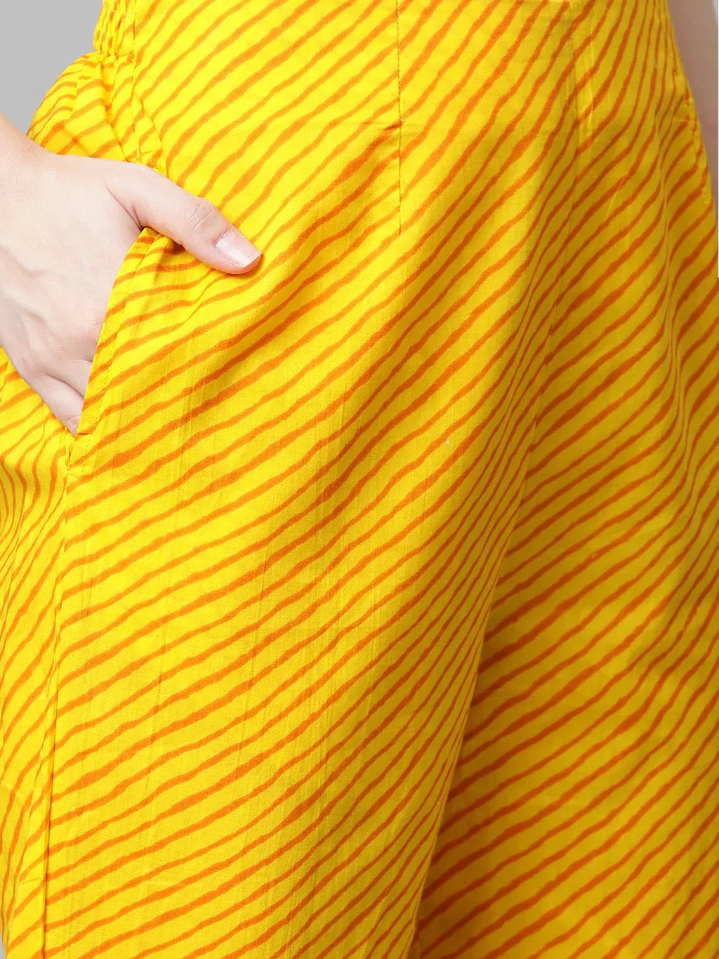 Jompers Women's Yellow & Pink Ethnic Motifs Printed Pure Cotton Kurta With Trousers & Dupatta