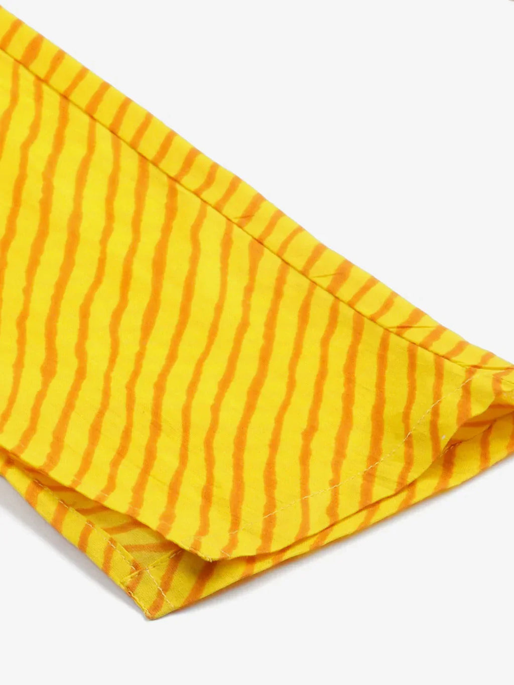 Jompers Women's Yellow & Pink Ethnic Motifs Printed Pure Cotton Kurta With Trousers & Dupatta