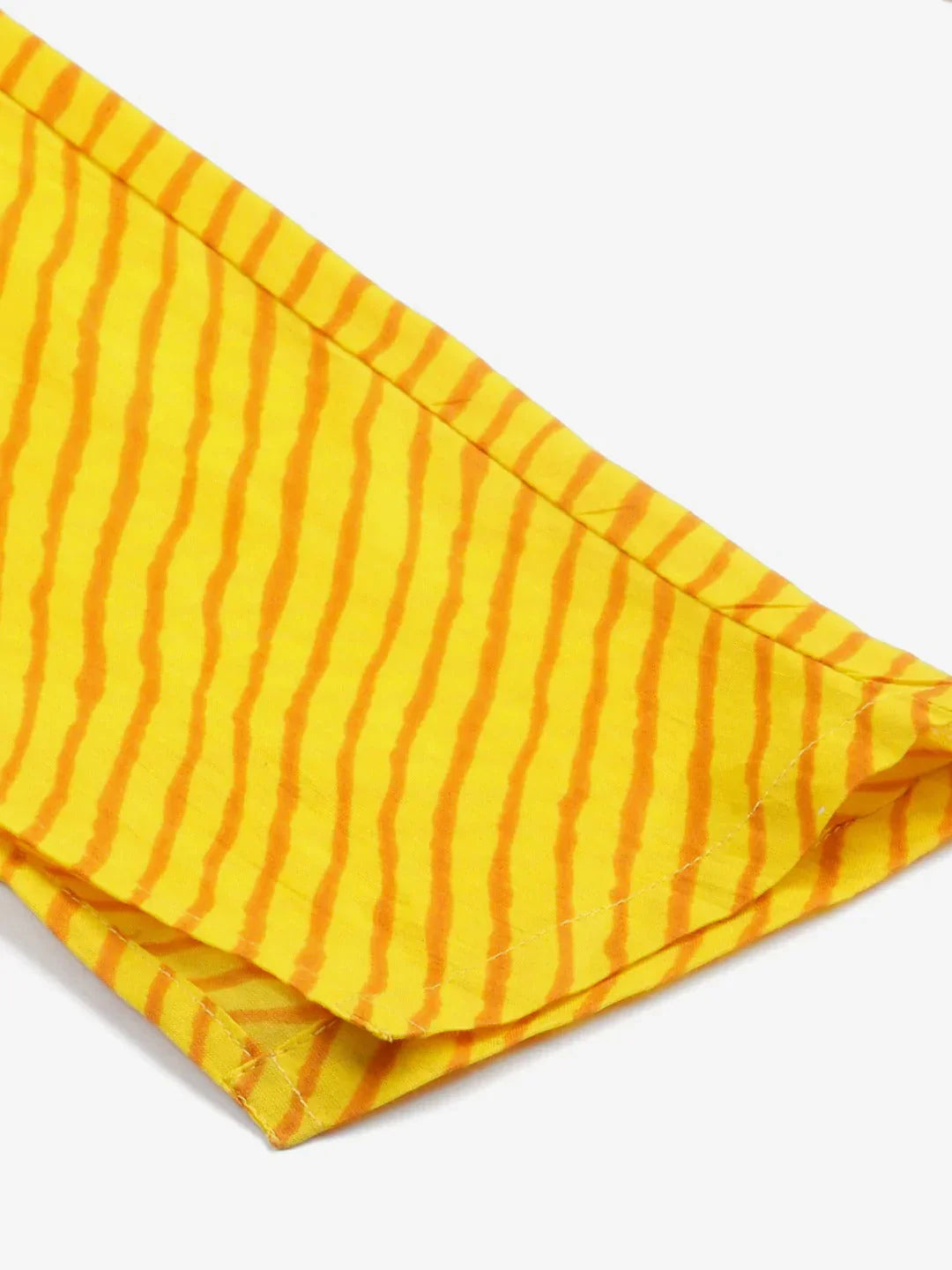 Jompers Women's Yellow & Pink Ethnic Motifs Printed Pure Cotton Kurta With Trousers & Dupatta