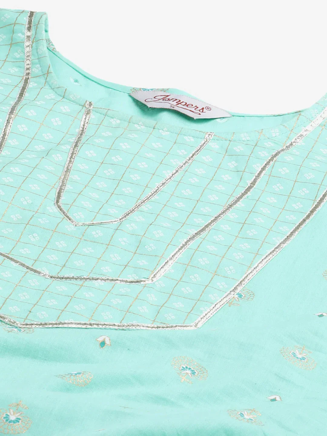 Jompers Women's Green Floral Printed Regular Pure Cotton Kurta with Trousers & With Dupatta