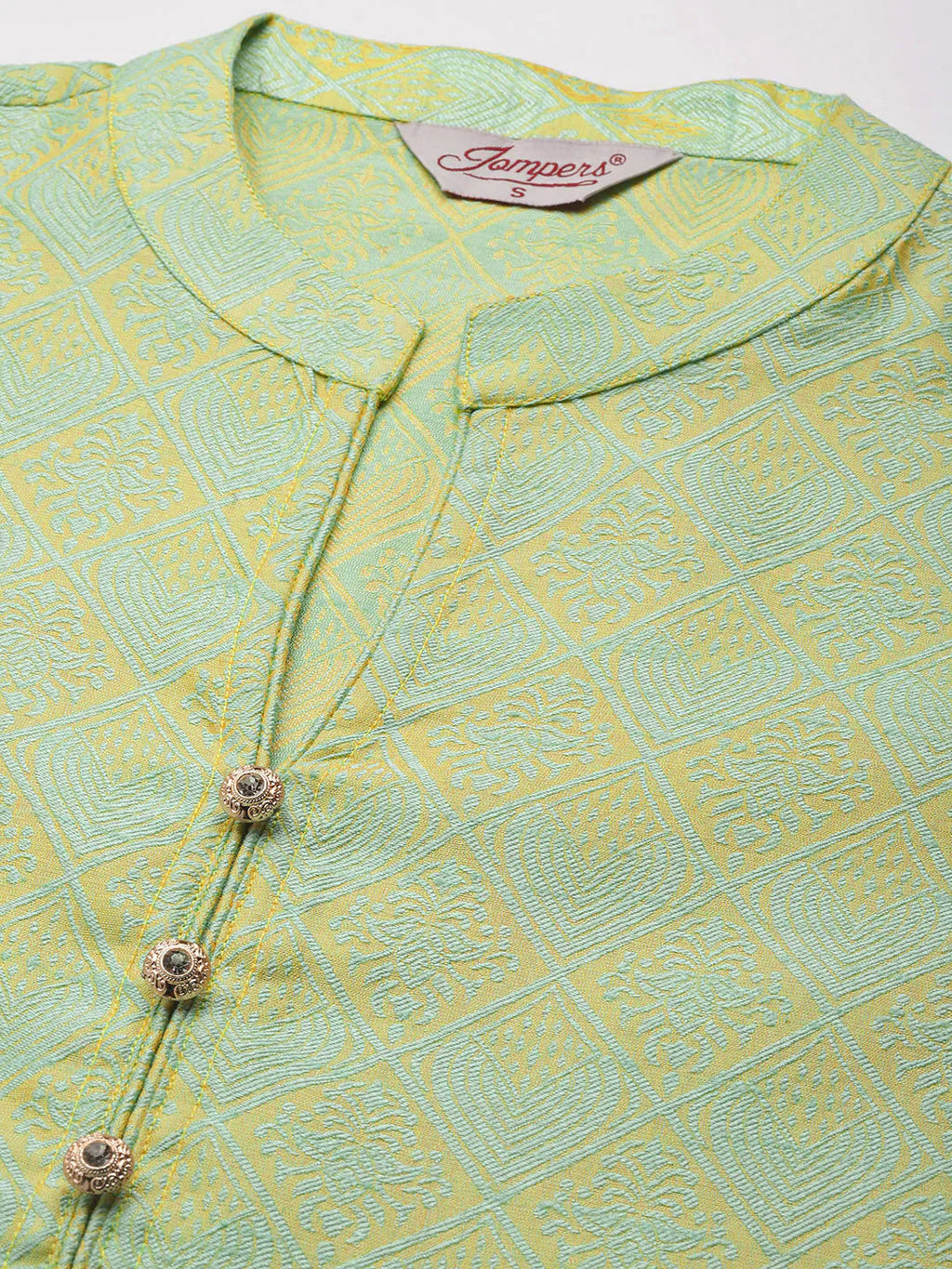 Jompers Women's Green Jacquard Woven Design Straight Kurta Trousers & Chikankari Dupatta
