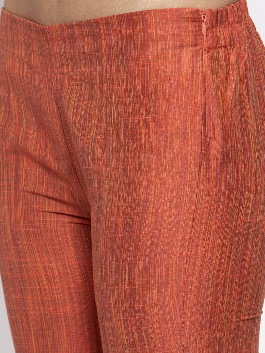 Jompers Women Orange Self-Striped Kurta with Trousers & Georgette Dupatta