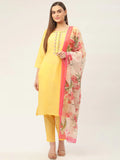 Jompers Women's Yellow Embroidered Regular Kurta with Trousers & With Dupatta