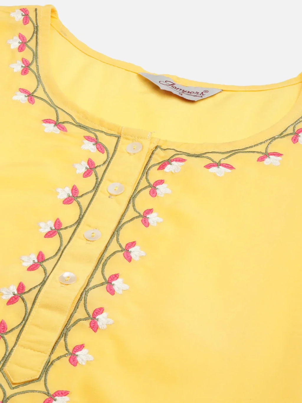 Jompers Women's Yellow Embroidered Regular Kurta with Trousers & With Dupatta