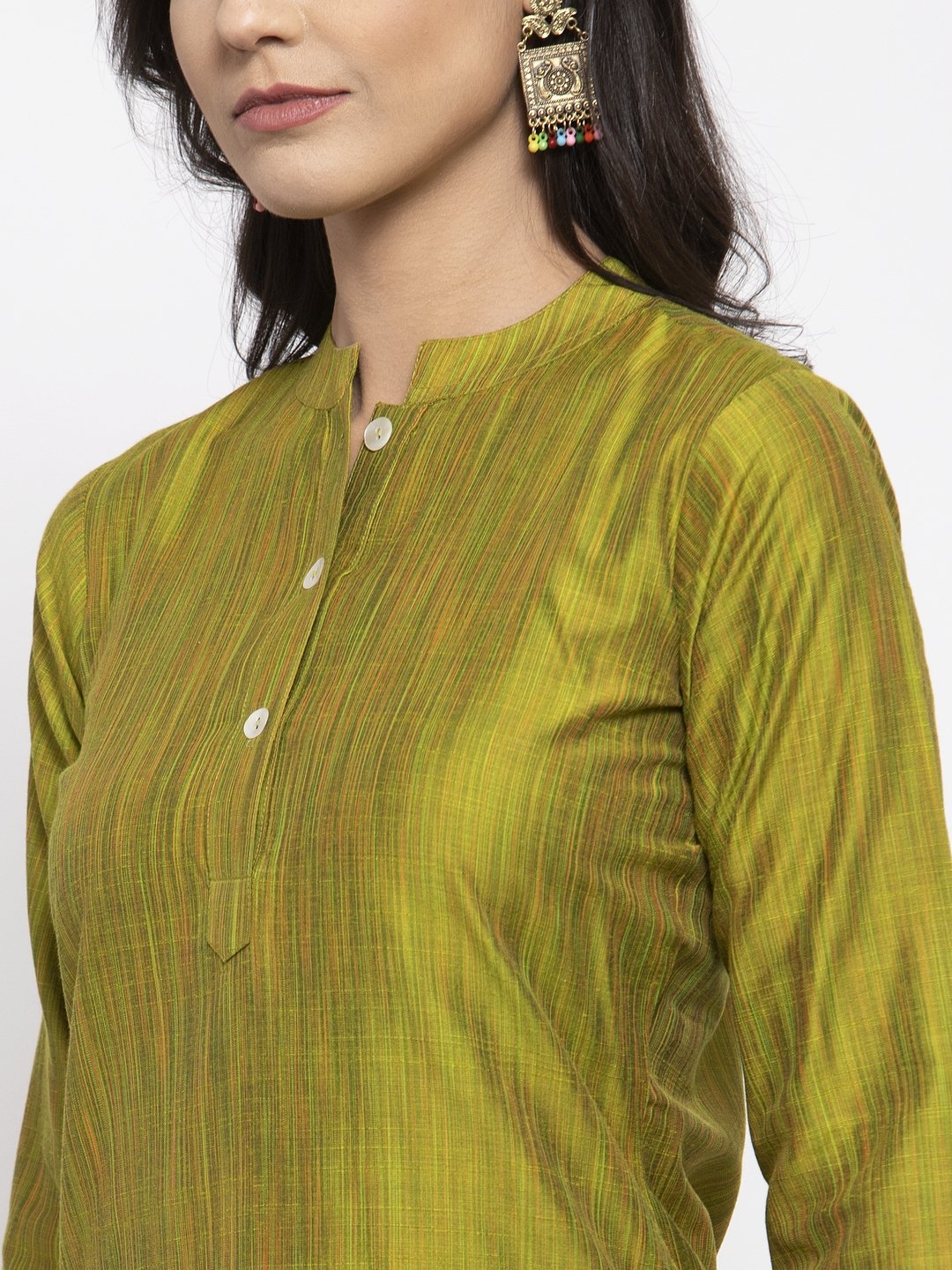 Jompers Women Green Self-Striped Kurta with Trousers & Floral Georgette Dupatta
