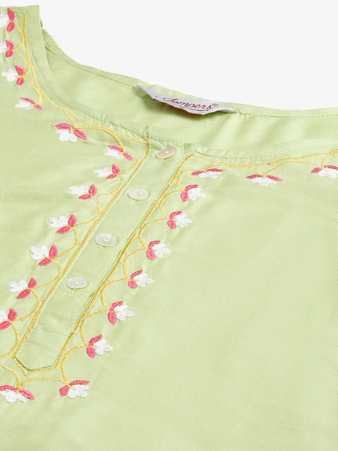 Jompers Women's Green Embroidered Regular Kurta with Trousers & With Dupatta