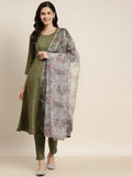 Jompers Women's Gotta Patti Kurta with Trousers & With Dupatta - Green