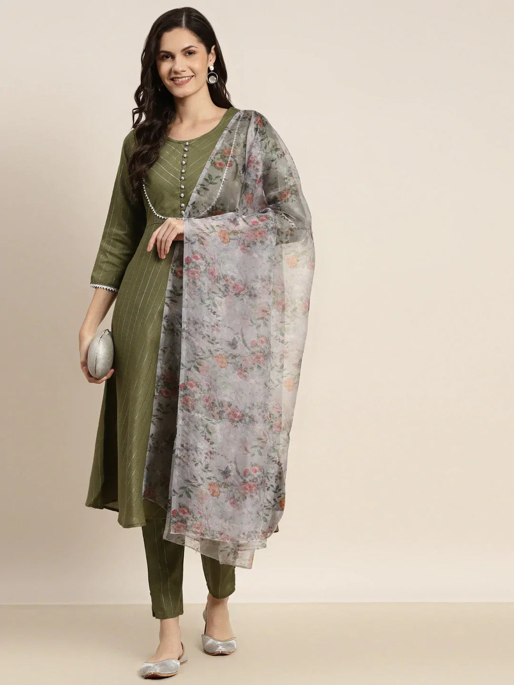 Jompers Women's Gotta Patti Kurta with Trousers & With Dupatta - Green