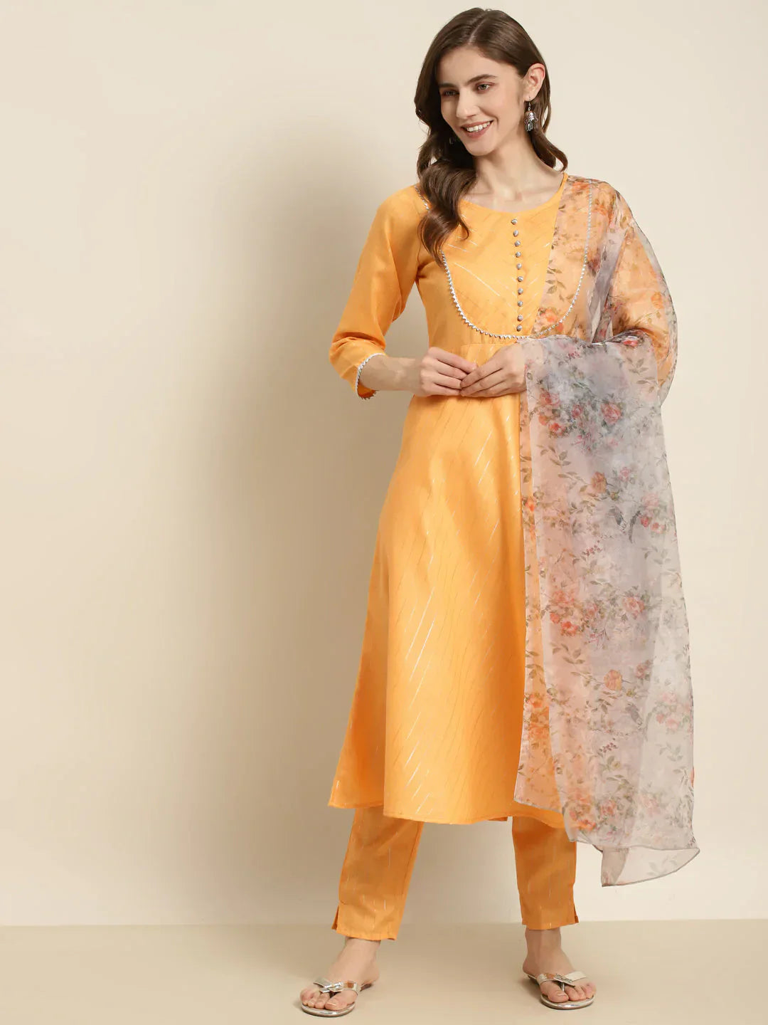 Jompers Women's Gotta Patti Kurta with Trousers & With Dupatta - Orange