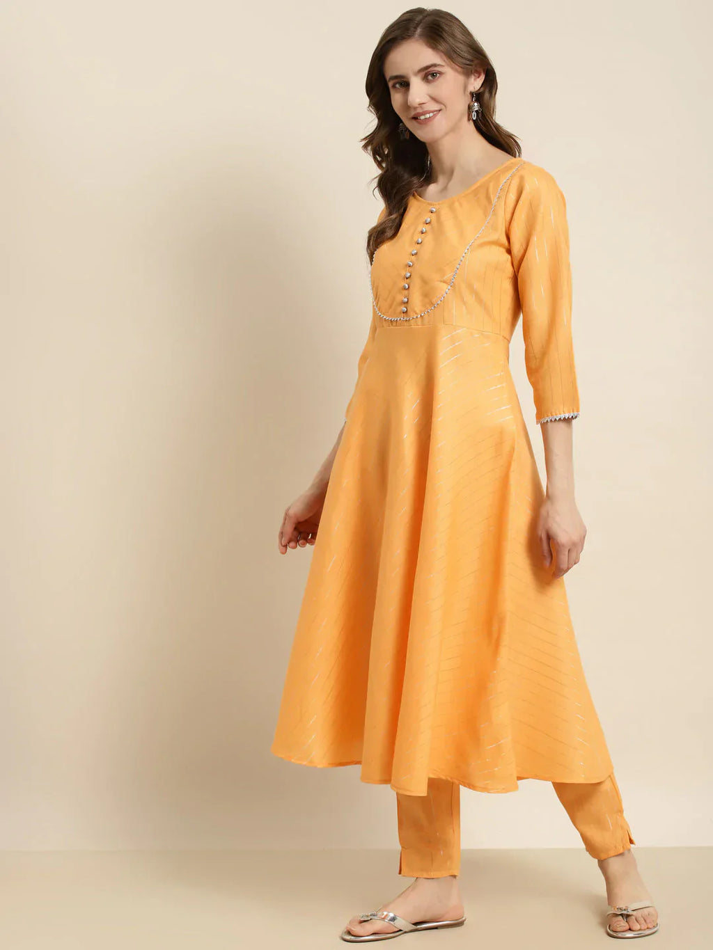 Jompers Women's Gotta Patti Kurta with Trousers & With Dupatta - Orange