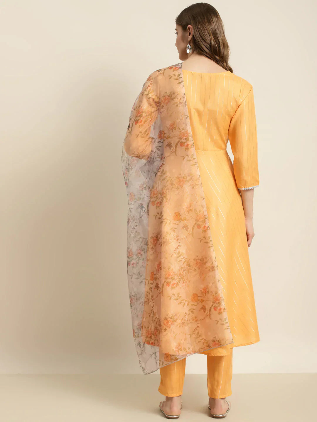 Jompers Women's Gotta Patti Kurta with Trousers & With Dupatta - Orange