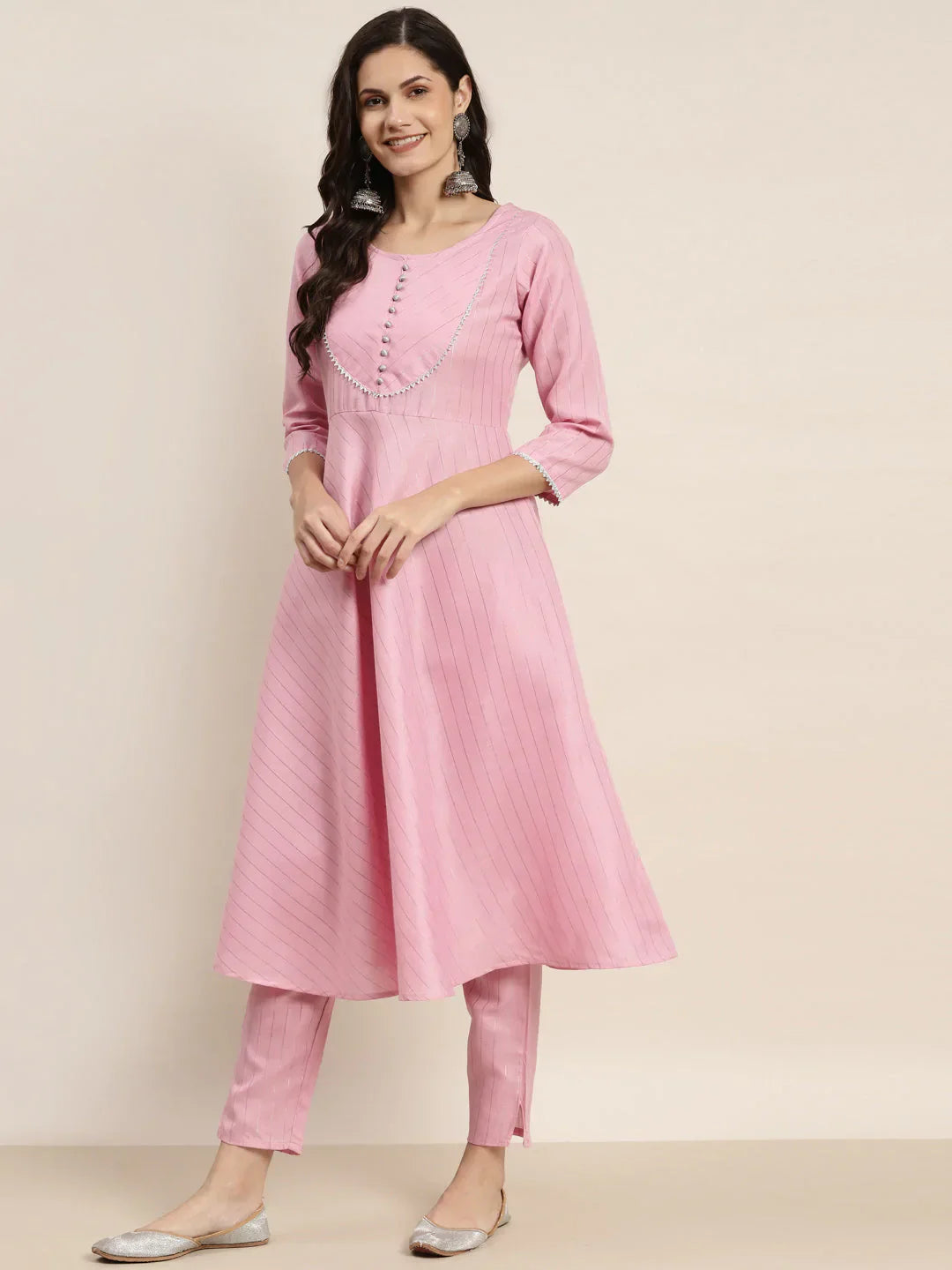 Jompers Women's Gotta Patti Kurta with Trousers & With Dupatta - Pink
