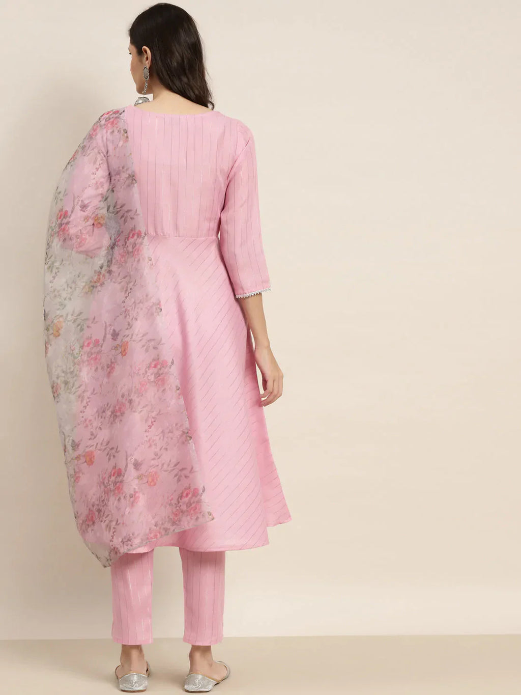 Jompers Women's Gotta Patti Kurta with Trousers & With Dupatta - Pink