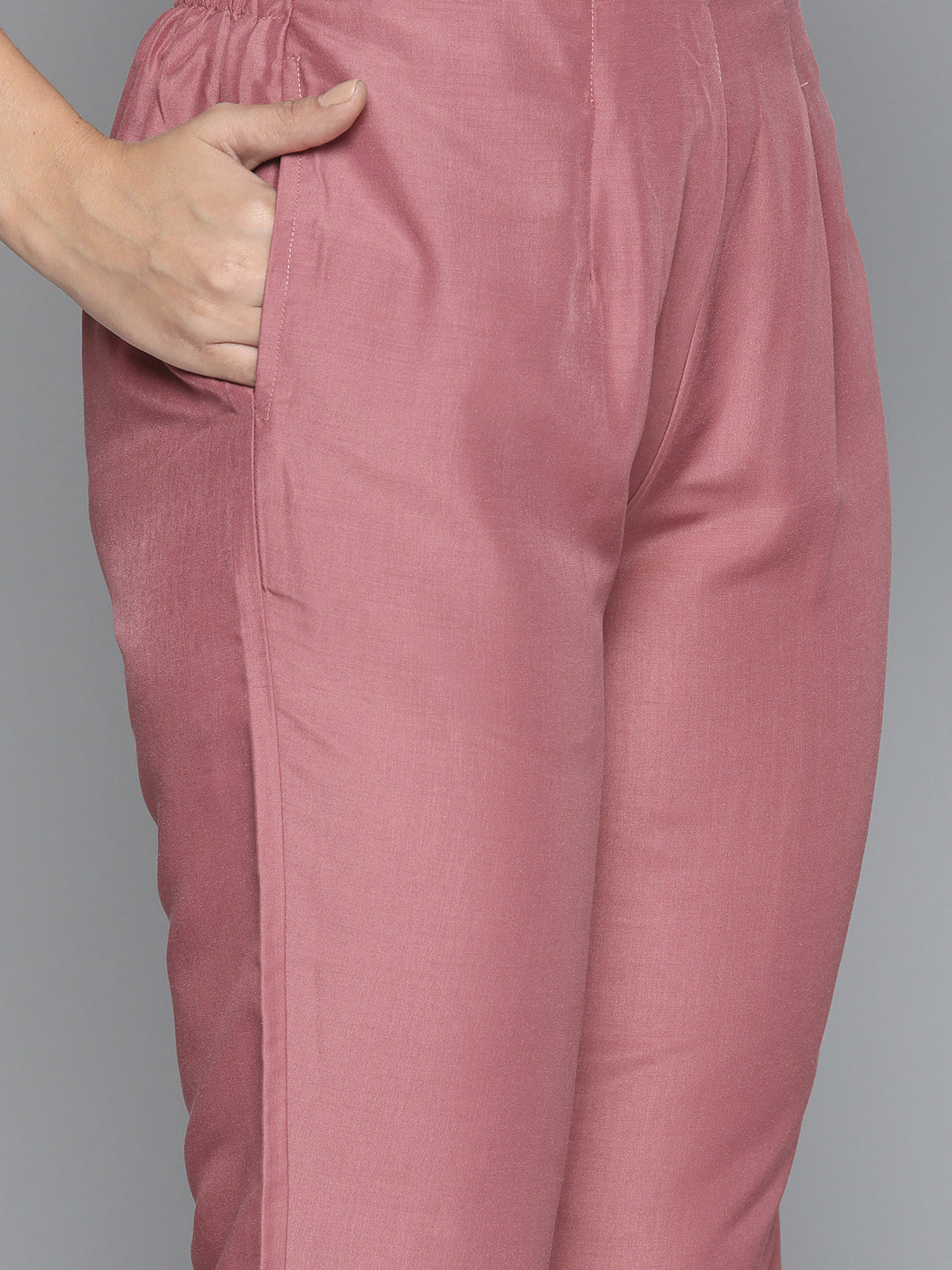 Jompers Women's Pink Floral Embroidered Mirror Work Kurta with Trousers & With Dupatta