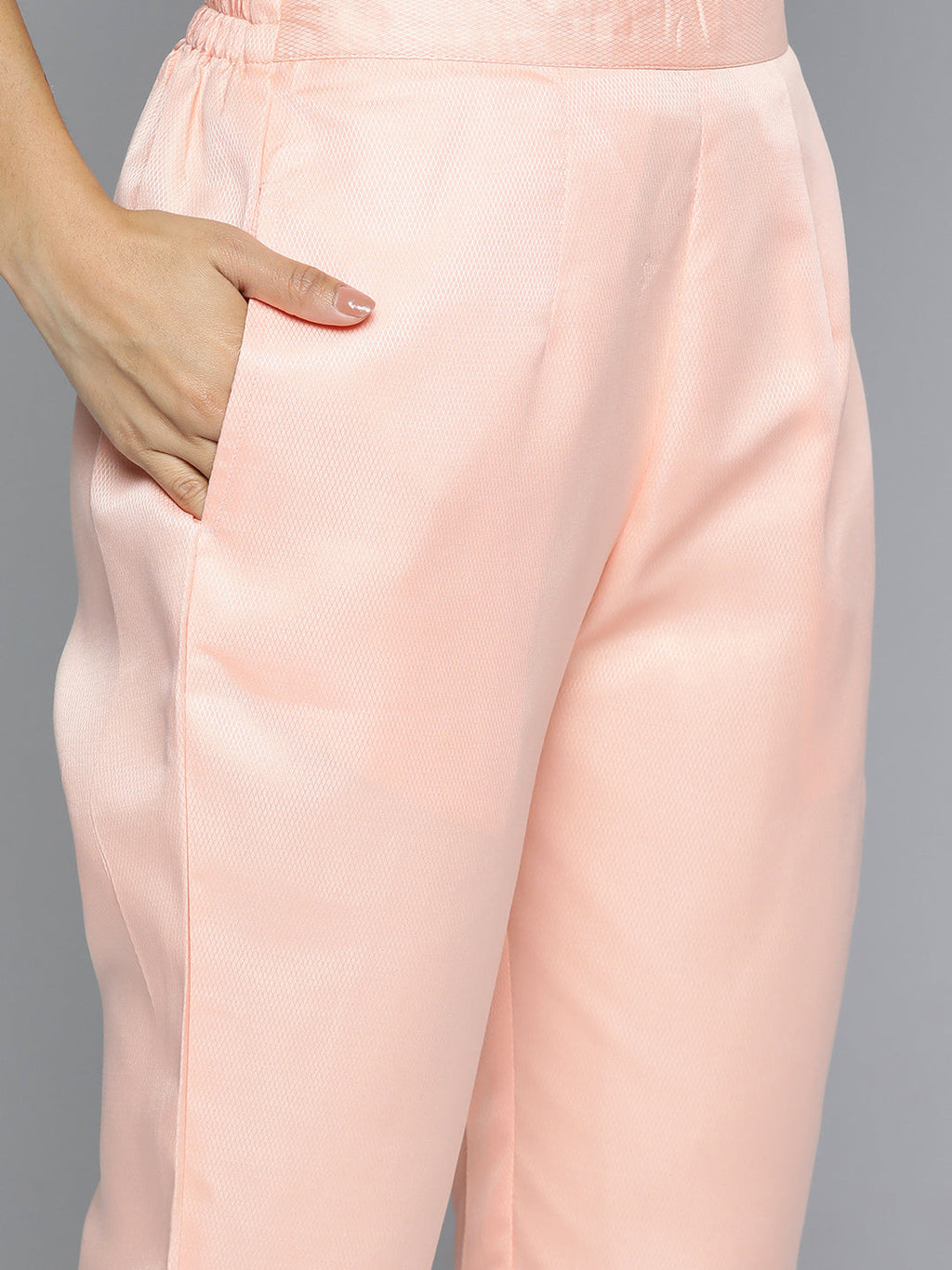 Jompers Women's Embroidered Mirror Work Kurta With Trousers & Dupatta - Peach