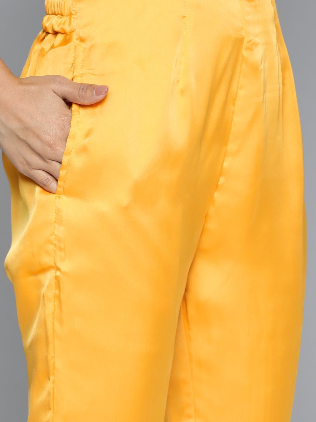 Jompers Women's Floral Embroidered Mirror Work Silk Georgette Kurta With Trousers & Dupatta - Yellow