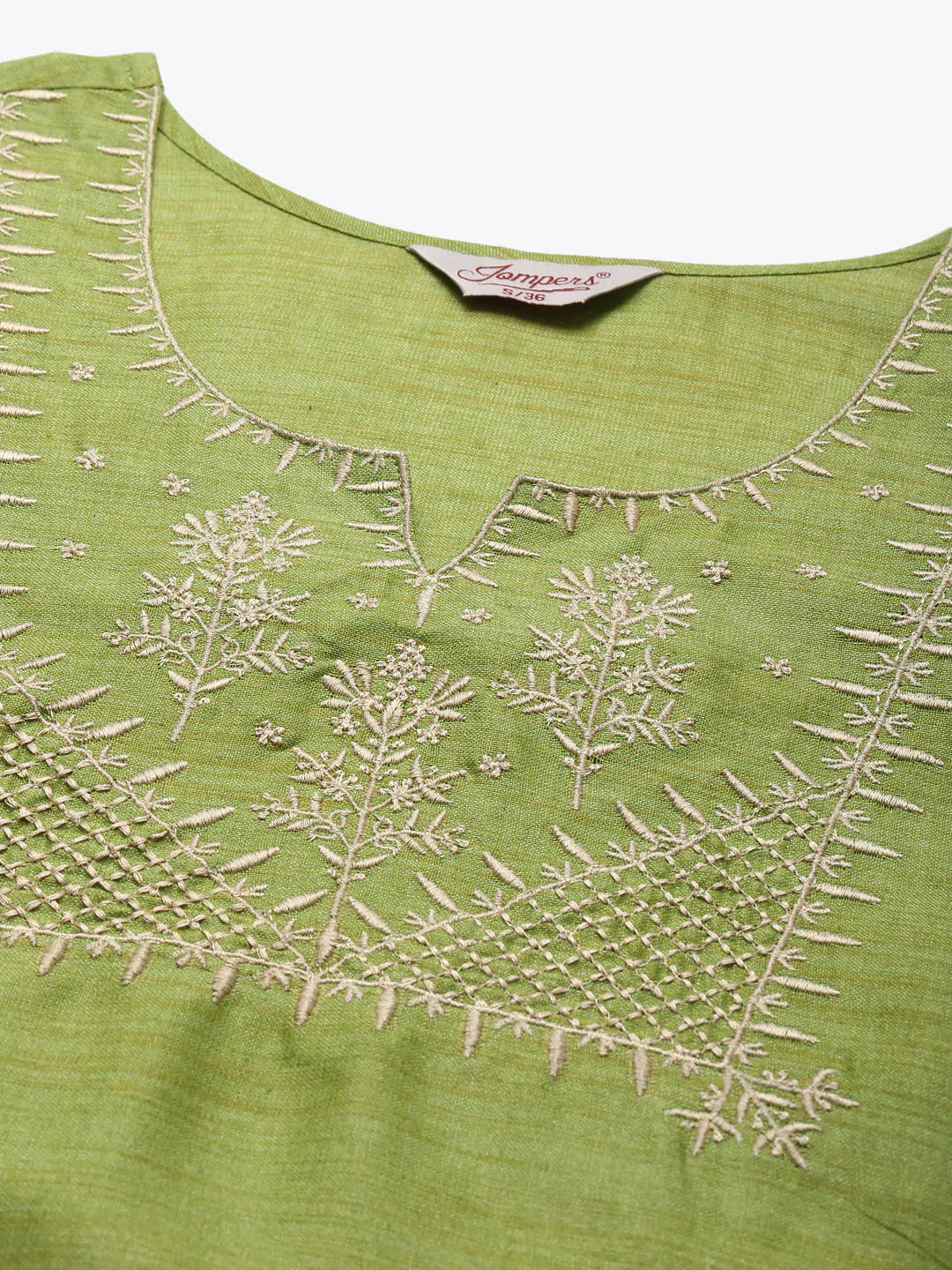 Jompers Women's Yoke Design Cotton Silk Kurta with Trousers & Dupatta - Green