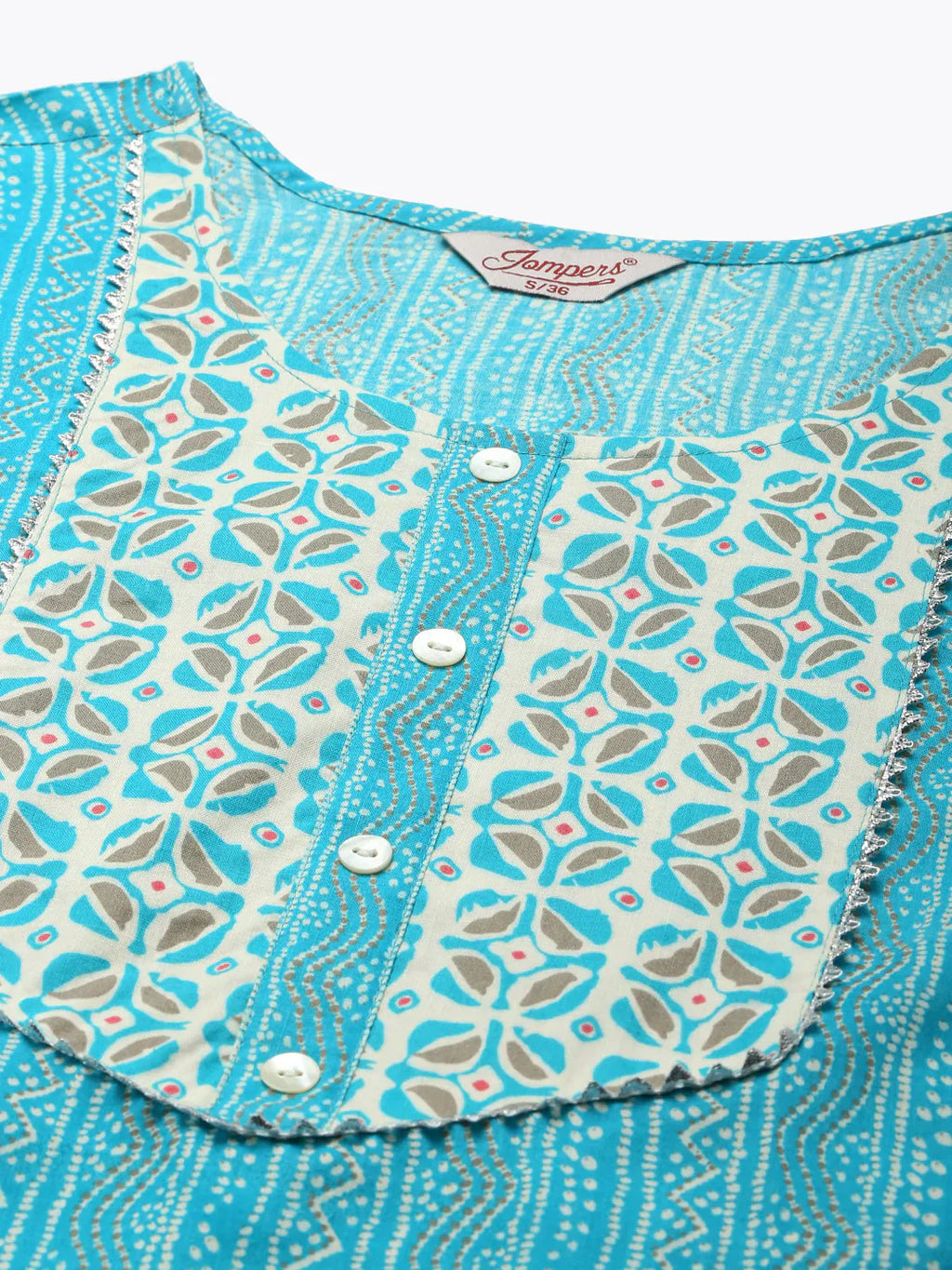Jompers Women's Printed Gotta Patti Kurta with Trousers & Dupatta - Blue