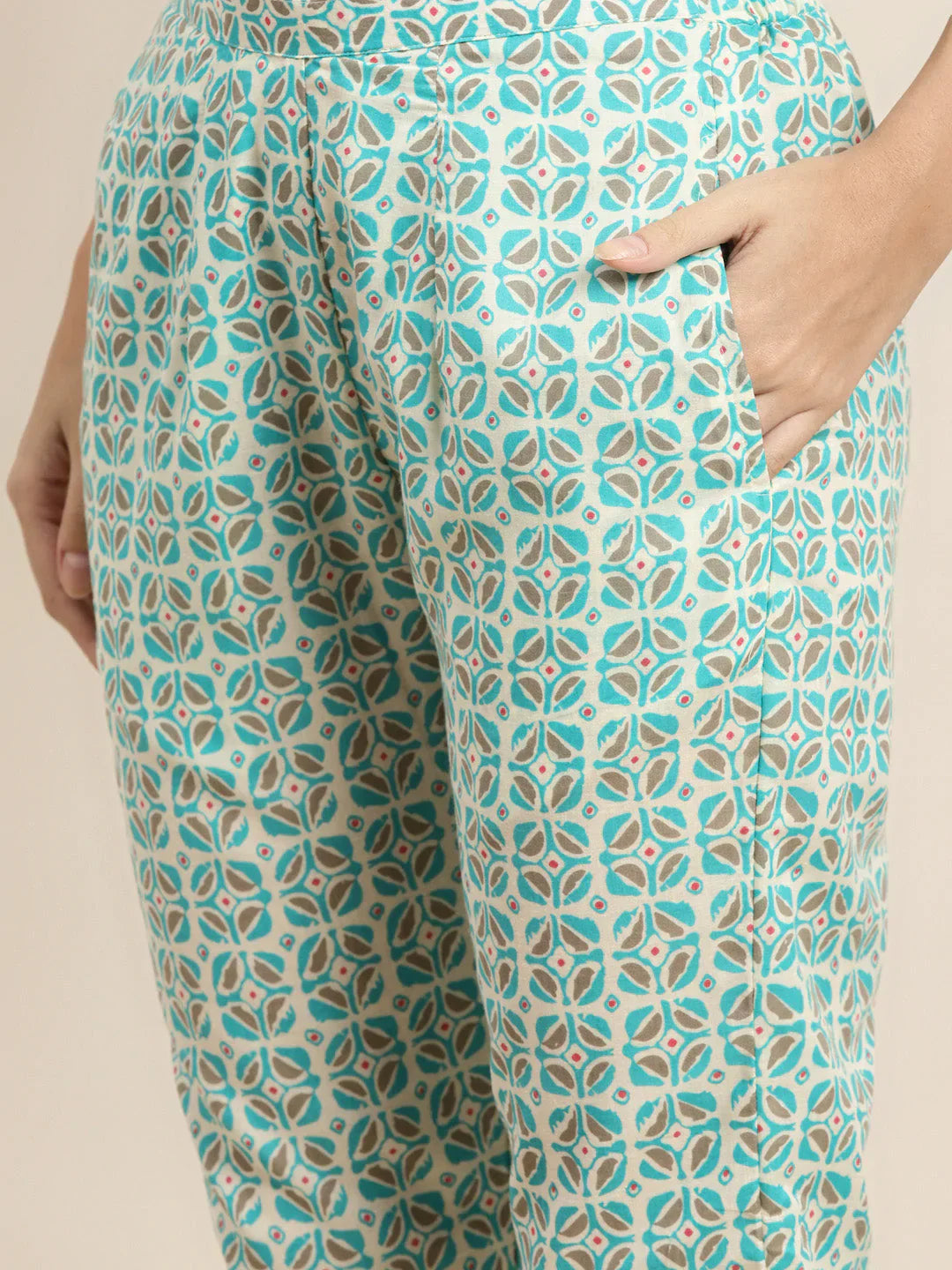 Jompers Women's Printed Gotta Patti Kurta with Trousers & Dupatta - Blue