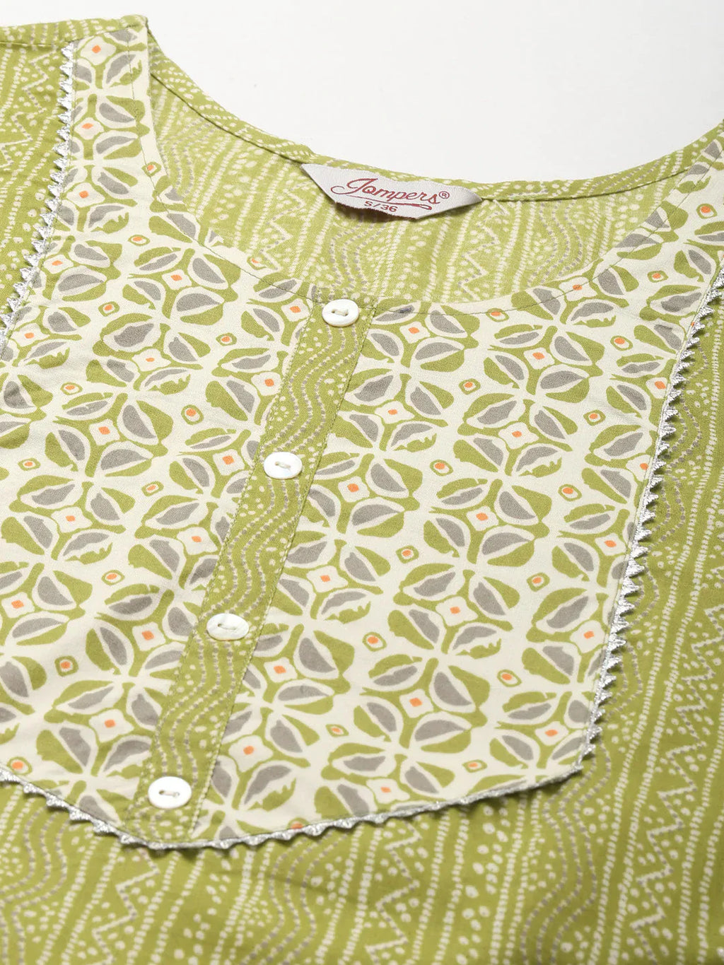 Jompers Women's Printed Gotta Patti Kurta with Trousers & Dupatta - Green