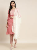Jompers Women's Printed Gotta Patti Kurta with Trousers & Dupatta - Red