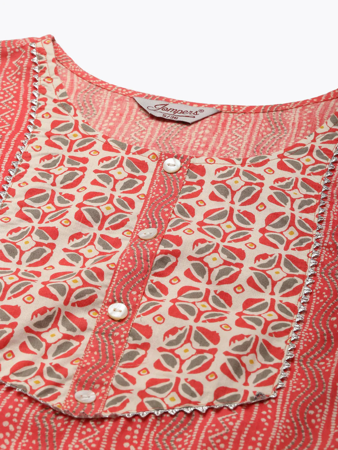 Jompers Women's Printed Gotta Patti Kurta with Trousers & Dupatta - Red