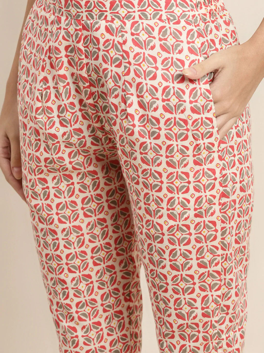 Jompers Women's Printed Gotta Patti Kurta with Trousers & Dupatta - Red