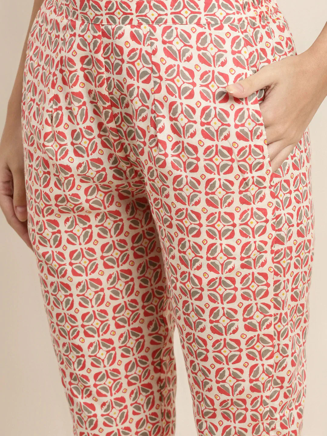 Jompers Women's Printed Gotta Patti Kurta with Trousers & Dupatta - Red
