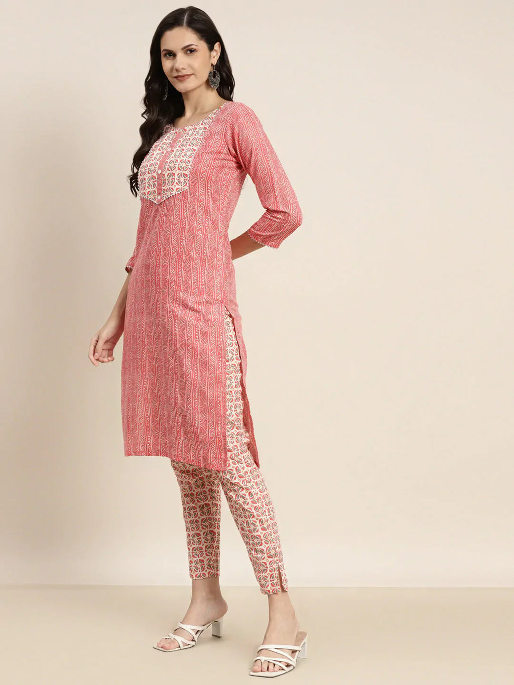 Jompers Women's Printed Gotta Patti Kurta with Trousers & Dupatta - Red